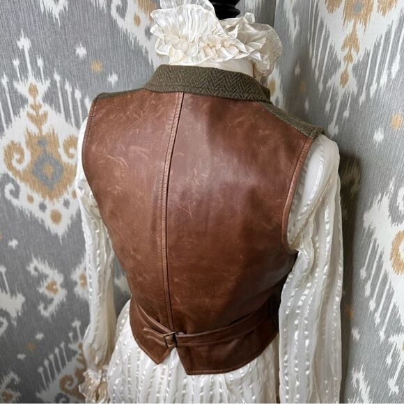 Ralph Lauren Olive Herringbone and Leather Gilet Waistcoat Vest - Picture 8 of 16